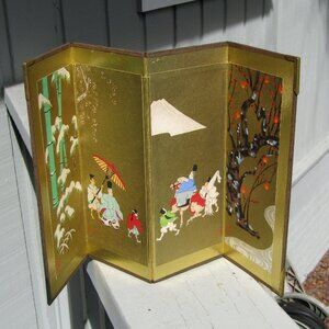 Vintage Japanese Miniature 4-Panel Folding Screen Tabletop Byōbu Art | Mt. Fuji